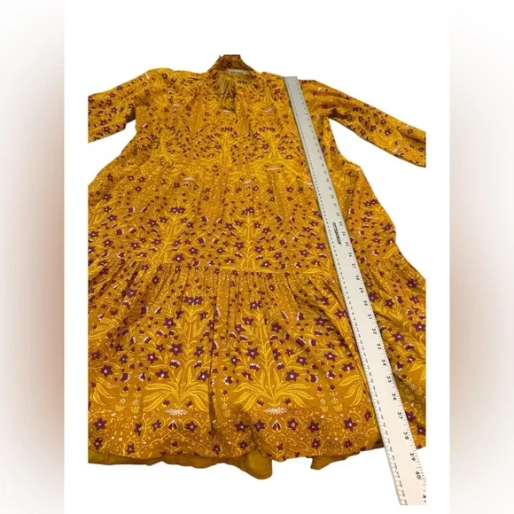 Roller Rabbit Mustard Floral Tassel Tie Dress Large Cotton India - Picture 7 of 13